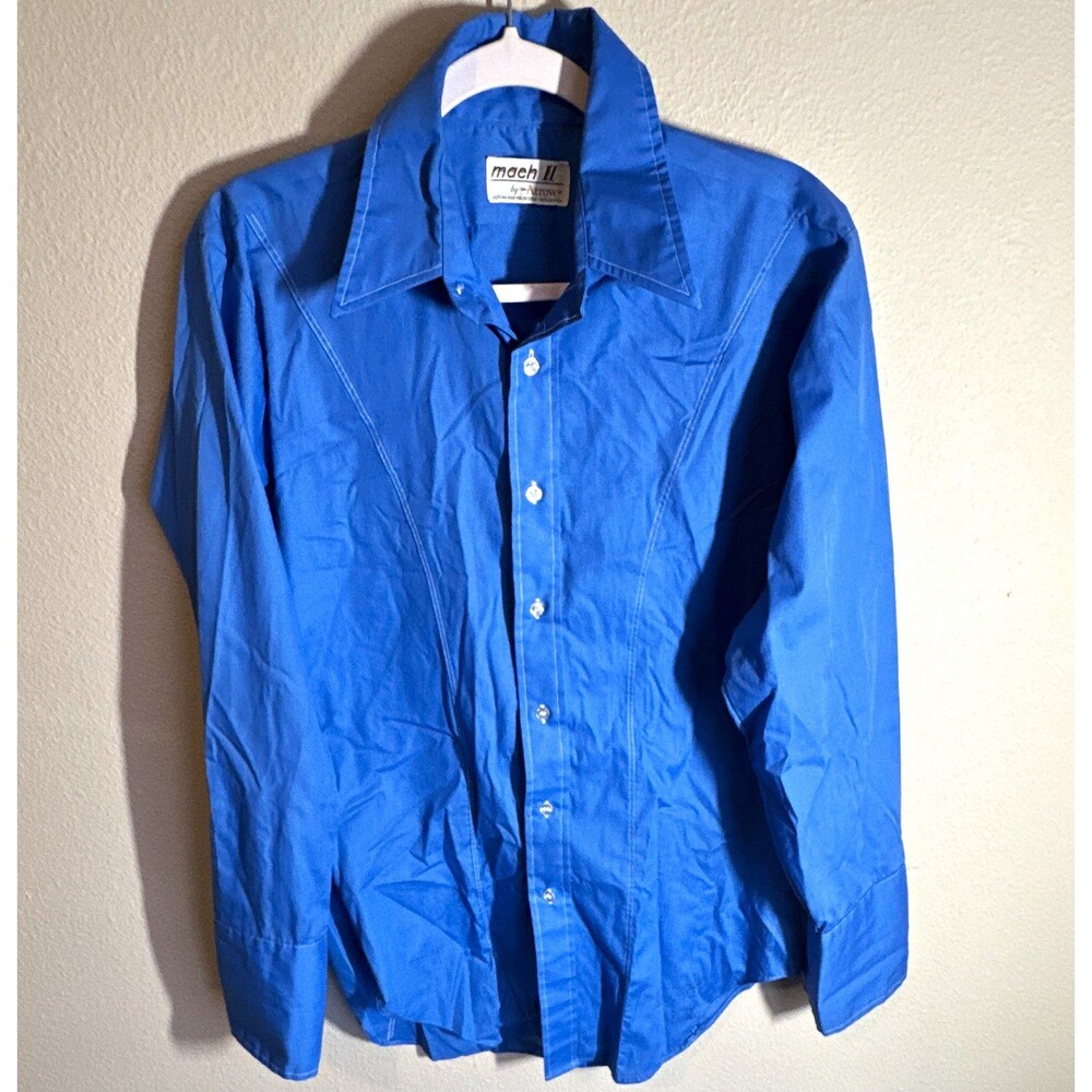Arrow Mach II Men’s Blue Solid Long Sleeve Dress Shirt 34/35 Size M